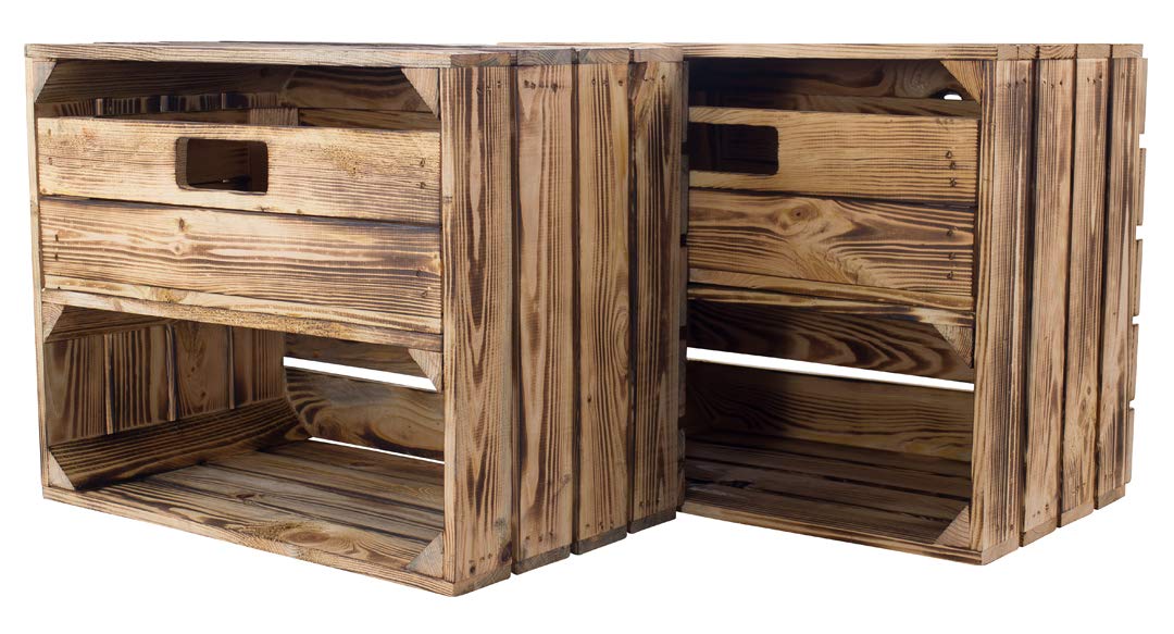3 geflammte/flambierte Apfelkisten mit Schublade und Fach 50cm x 40cm x 30cm Regal Holzkiste Kiste Obstkiste