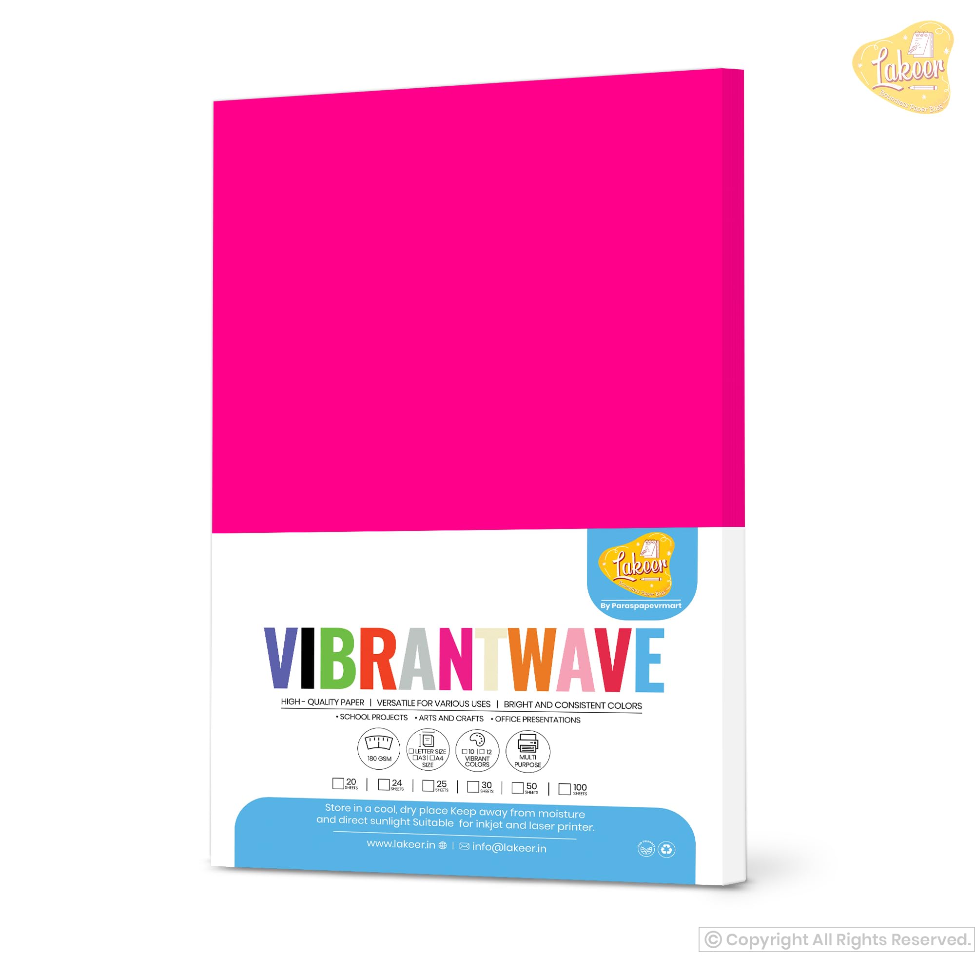 Lakeer A4 Color Paper 20 Sheets (Dark Pink) Premium Colour 180 GSM Pack for Copy Printing, DIY Art & Craft, Projects, Decoration, Other Office Printing
