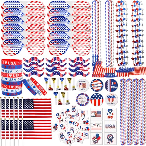 Garma 4th of July Accessories Party Supplies 156Pcs Patriotic Party Favors Decorations Set for Independence Day Memorial Day Patriotic Parade Classroom Rewards for Kids