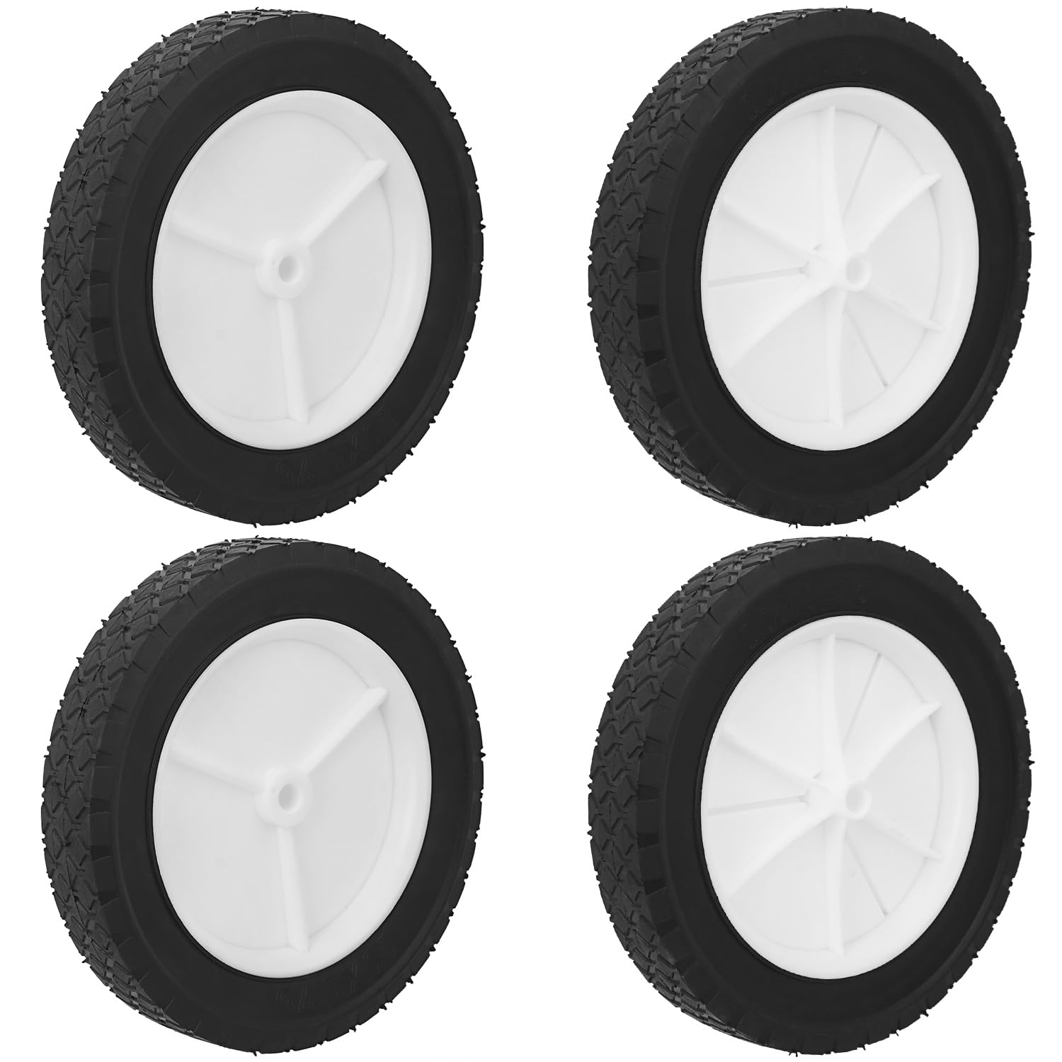 4 ruedas de plástico, ruedas de cortacésped de 10 x 1.75 pulgadas, neumáticos universales, ideales para piezas de triciclo de radio y reemplazo de rueda de vagón, ruedas de cortacésped de