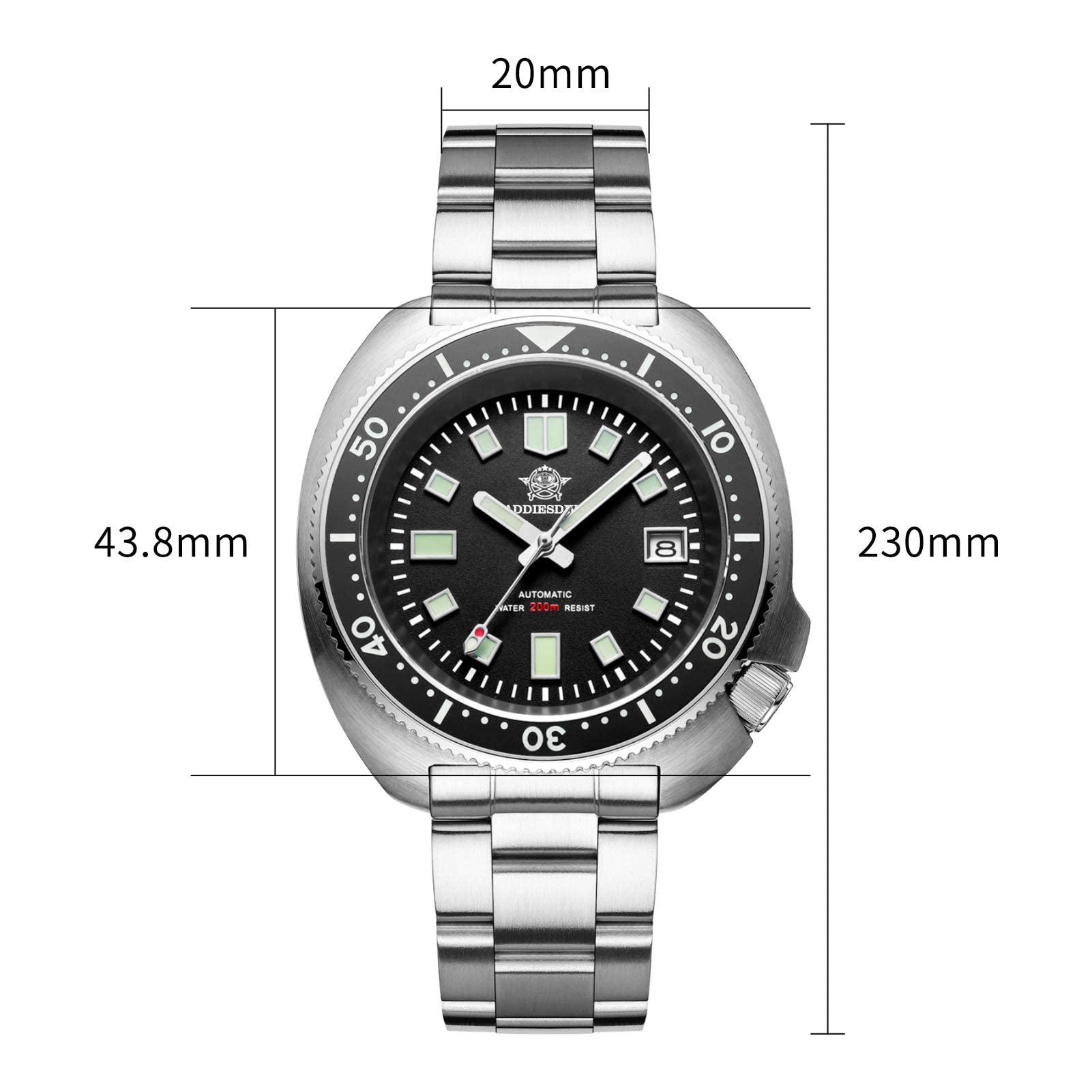 ADDIESDIVE Automatyczny zegarek męski luminescencyjny zegarek nurkowy ze stali mechanicznej NH35 Ruch 200M
