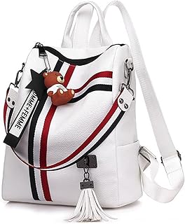 Backpack handbag for woman large capacity leather shoulder bag cute girl mini backpack, black, white (white)