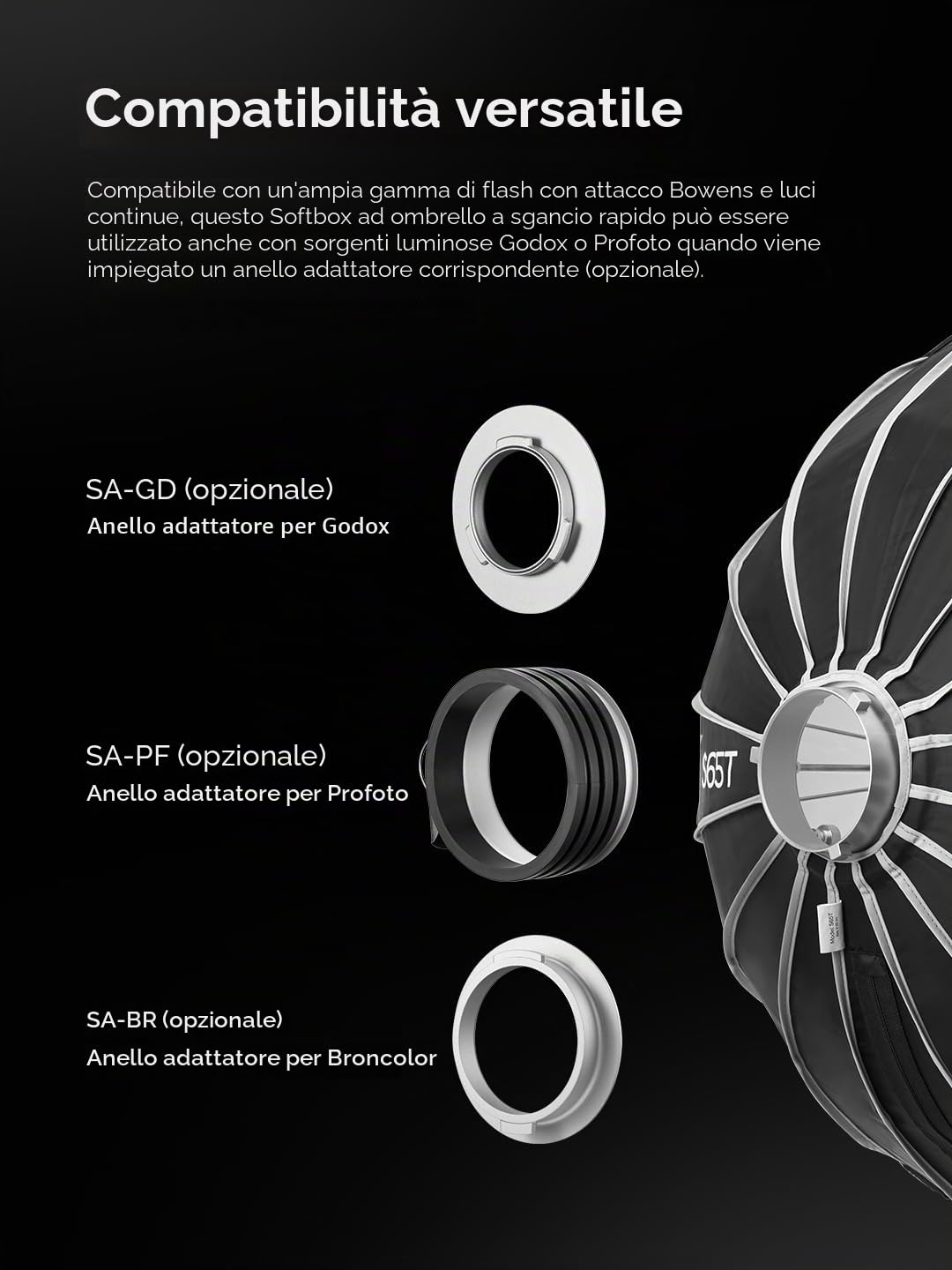 Godox S65T Quick Release - Softbox pieghevole per ombrello, 65 cm, con connettore Bowens, soluzione Soft-Light, per studio e viaggi