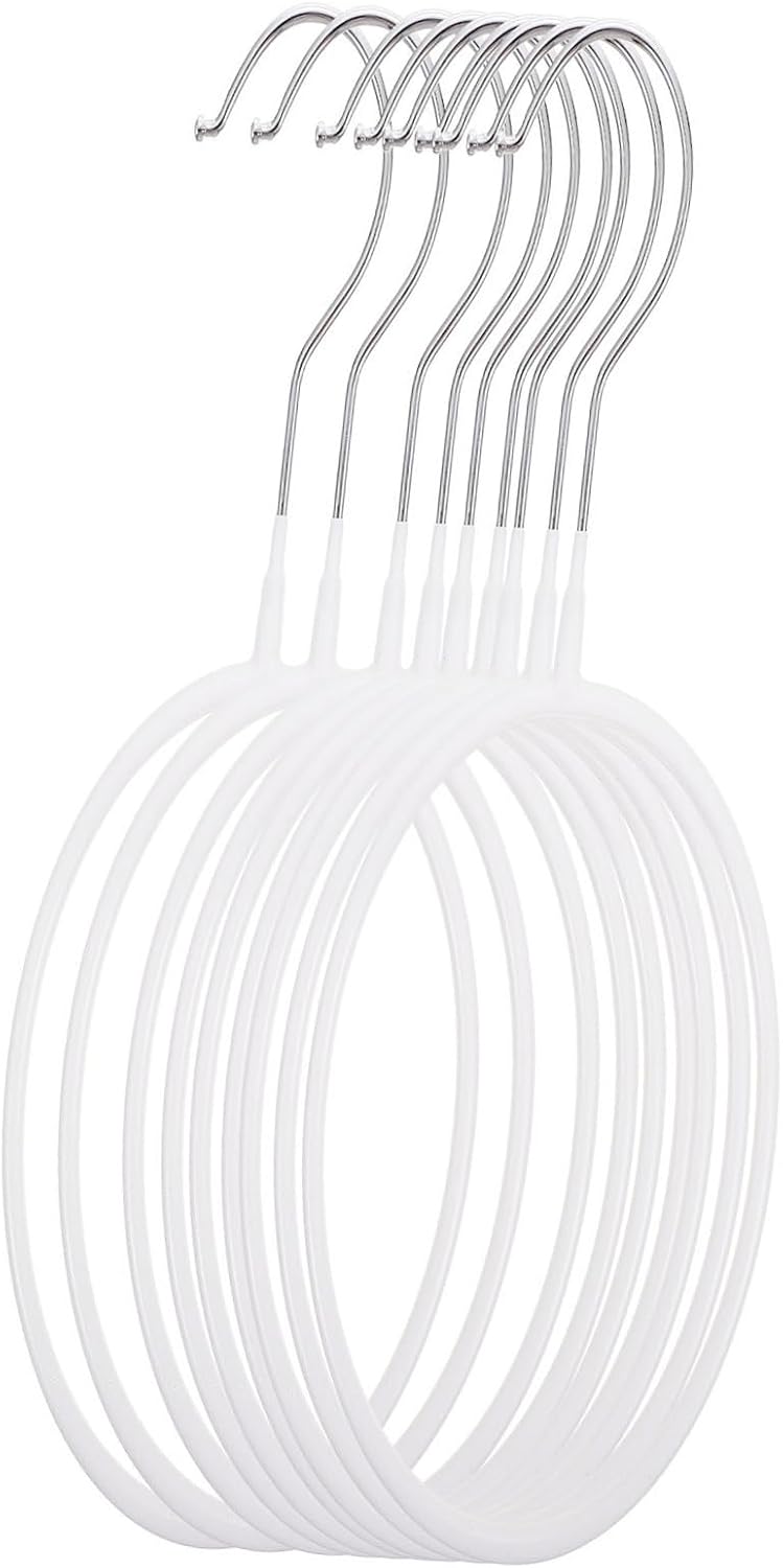 Ciieeo 8pcs White Large Iron Scarf Hangers Round Tie Organizer Rings Multi-Functional Closet Storage for Scarves, Towels, and Ties in Household Wardrobe