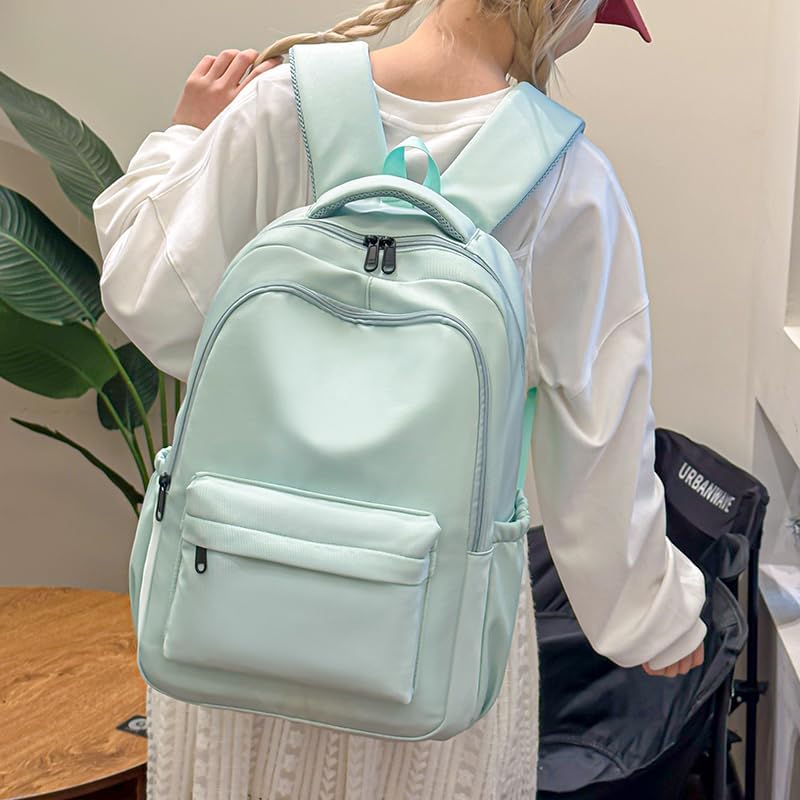 Cute College Backpack for School Aesthetic Backpack for Teen Girls Students Laptop Bag Large Capacity Bookbags Kids Travel Lightweight Backpacks for Casual Daypacks School Bag Solid Color(Green) - Image 4