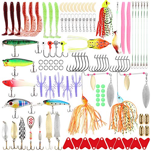 Lixada 112 pcs Conjunto De Isca De Pesca Isca De Pesca Kit Engrenagem Spinnerbaits Worms Jig Ganchos