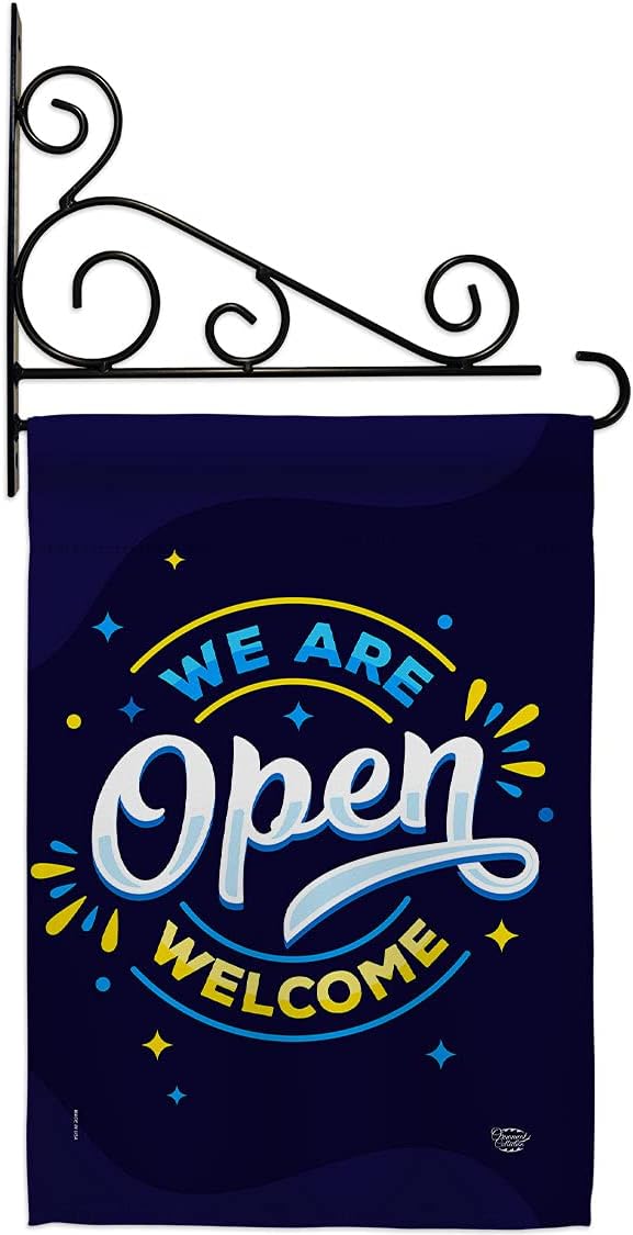 We are Open Garden Flag Set Wall Holder Novelty Merchant Sale Store Retail Business Advertisement Promotion House Decoration Banner Small Yard Gift Double-Sided, Made in USA