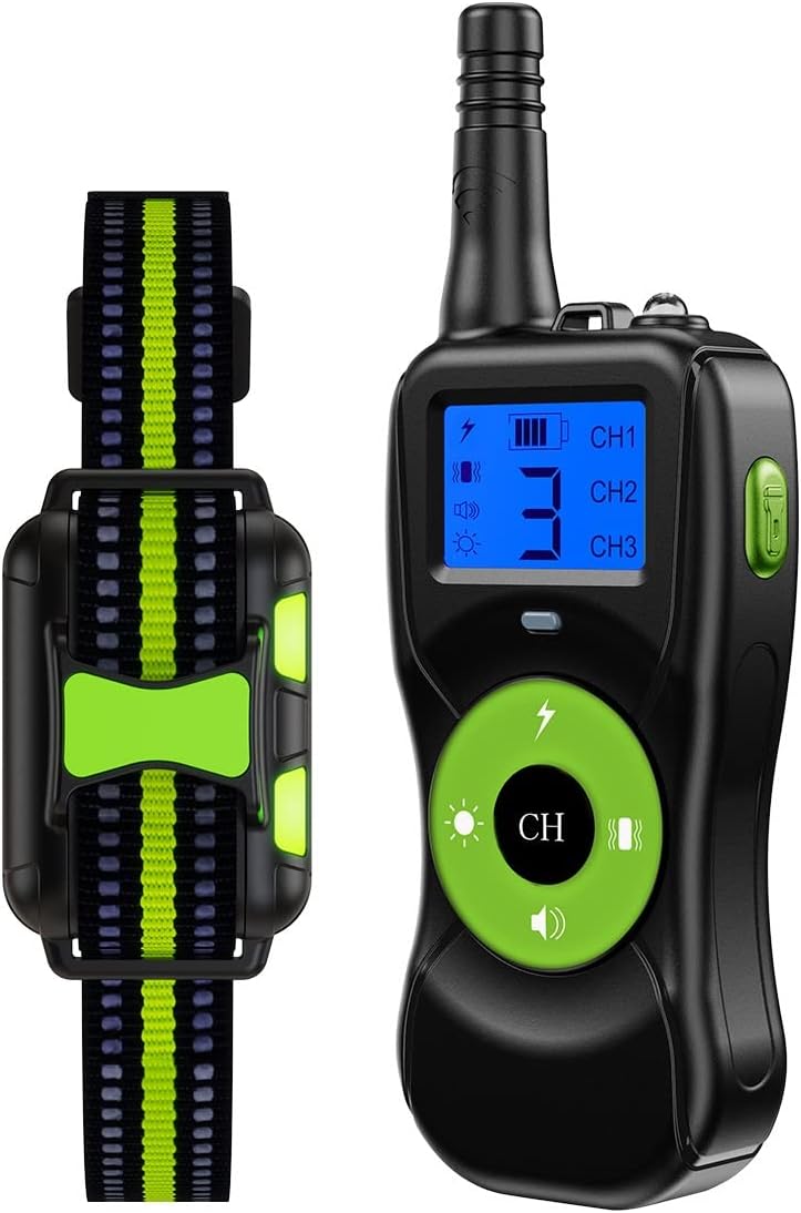 Dog Training Collar,2600FT Dog Training Shock Collar for Dogs with Vibration, Electric Shock, Beep,Rechargeable and Waterproof Remote Trainer E-Collar (Color : Green)