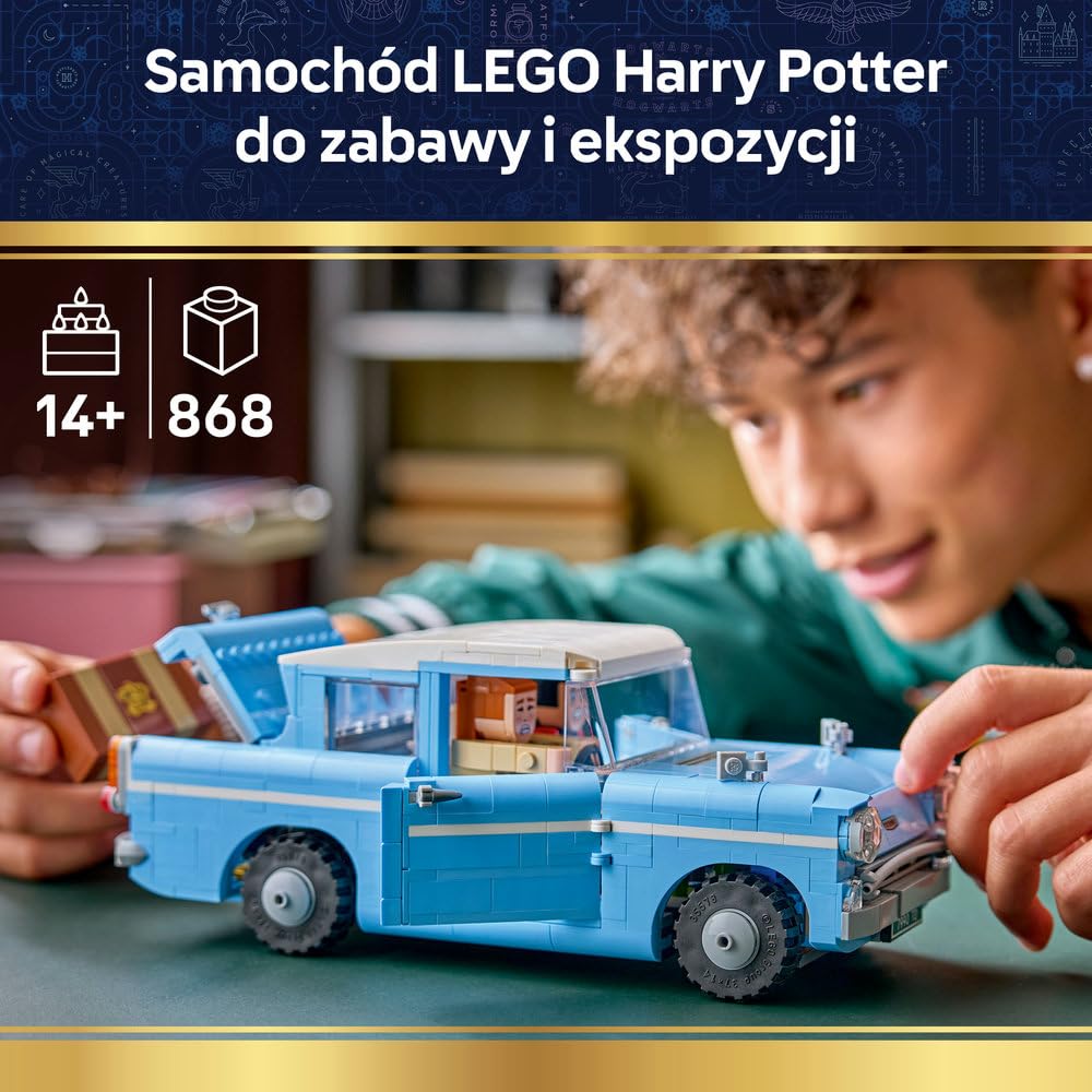 LEGO Harry Potter Zaczarowany latający Ford Anglia 76470 | Kolekcjonerski model samochodu, zestaw konstrukcyjny, prezent dla fana Harry’ego Pottera 14+, dla nastolatków, 868 elementów