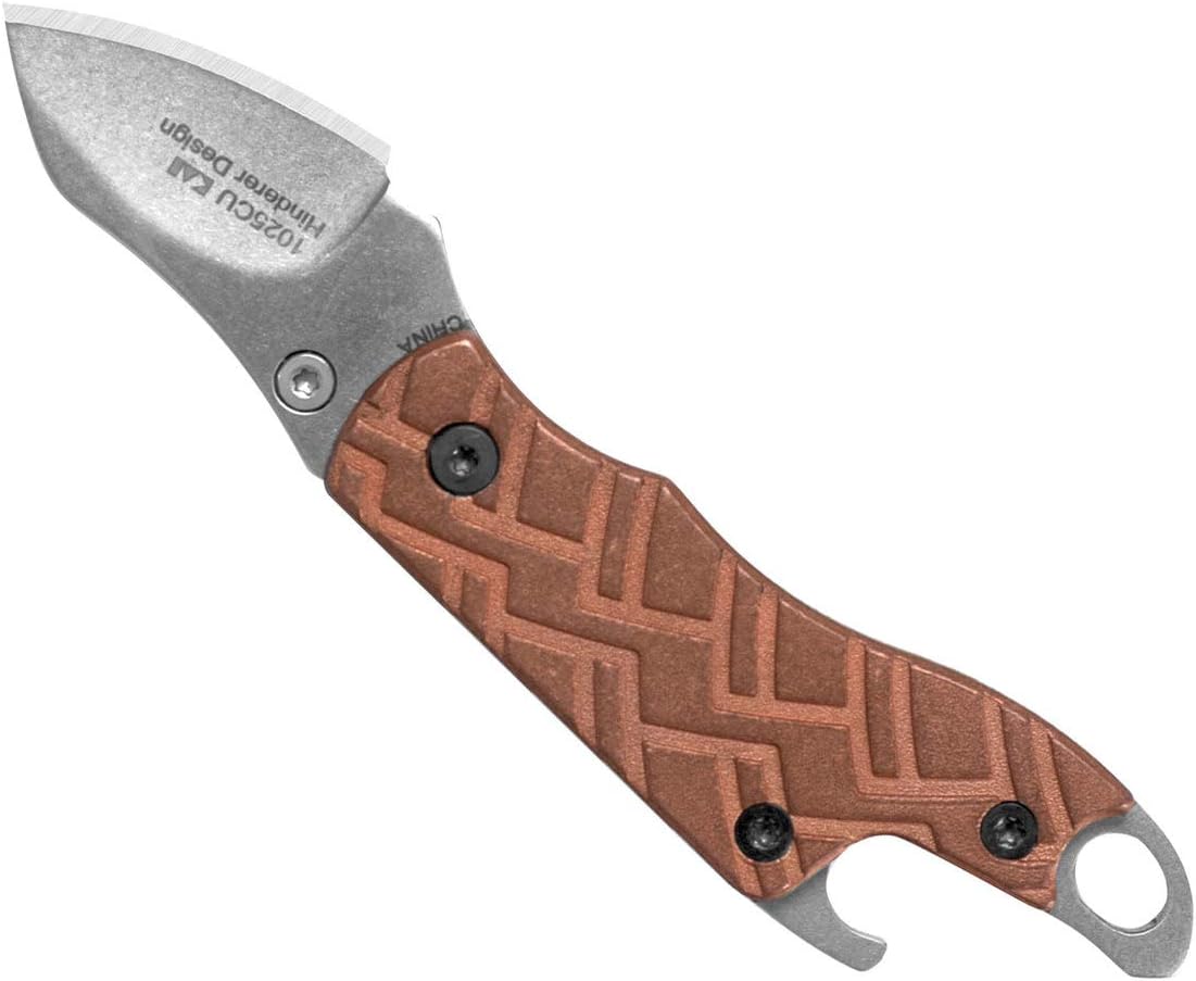 Kershaw Cinder-Copper 1.4 In. Blade; Small Pocket Knife with Stonewash Blade, Copper Handle, Manual Open, with Thumb Stud, Bottle Opener, Liner Lock and Lanyard Hole (1025CUX) : Tools & Home Improvement