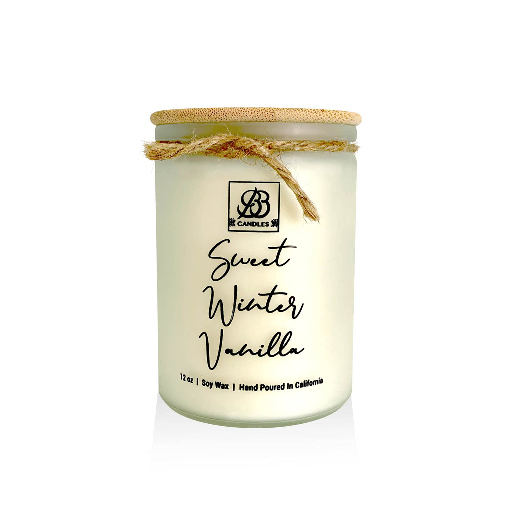 BB Candles Winter Collection Natural Soy Hand Poured Candle - Sweet Winter Vanilla Scented Candle with Frosted Jar & Bamboo Lid - Fragrant Winter Candle - 12oz, 90+ Hours Burn Time