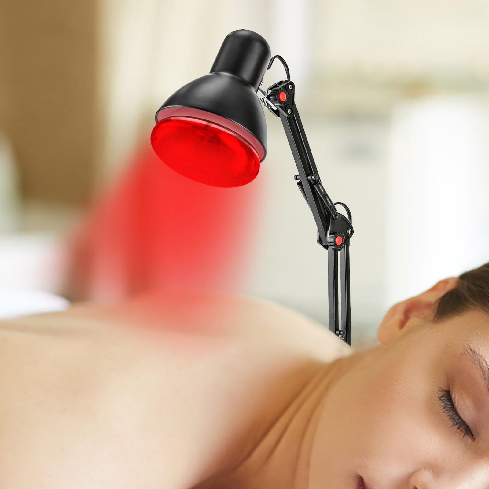 Lámpara infrarroja de calor, lámpara infrarroja de 150 W con soporte de 360°, lámpara de calor para músculos y articulaciones, cuidado de la piel, luz de cerámica E27, 220 V, color negro