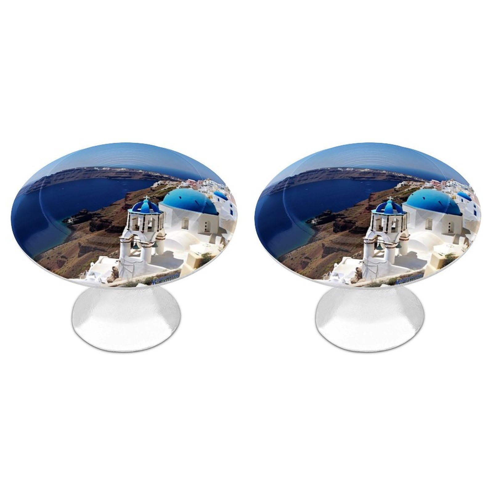 Fekiloot White Santorini Greek Island Sea View Cabinet Knobs For Kitchen Ornament, Round Zinc Decorative Drawer Pulls For Cabinets Trendy, Dresser Drawers Pulls Bathroom Dresser Knob With Screw