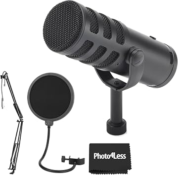 SAMSON Q9U XLR/USB Dynamic Broadcast Microphone Bundle with Pop Filter and Broadcast/Webcast Boom Arm with XLR Cable