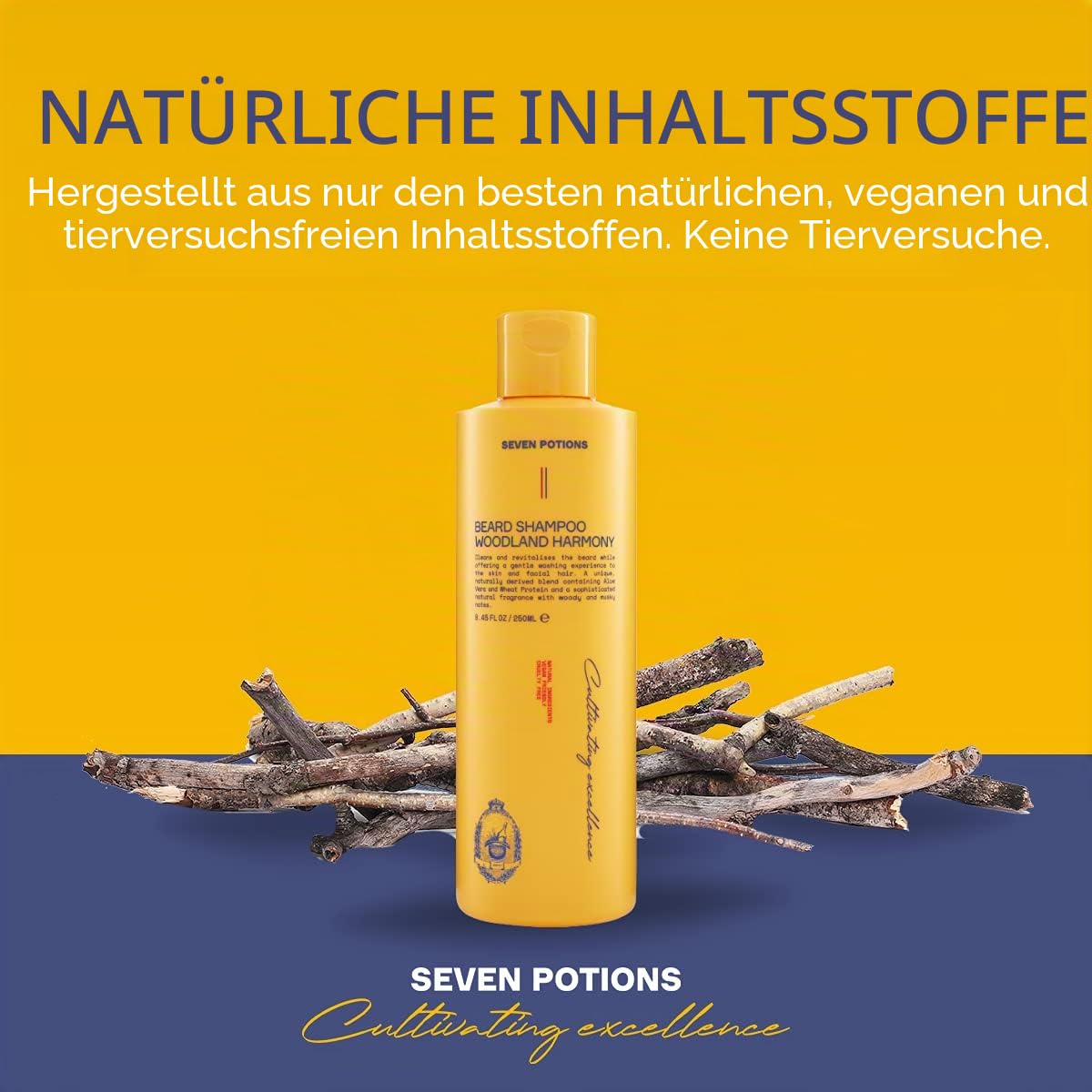 Seven Potions Bart-Shampoo für Männer - Sanfte, reinigende Bartreinigung für einen sauberen Bart ohne Juckreiz- natürlich, vegan, ohne Tierversuche - Woodland Harmony (250 ml)