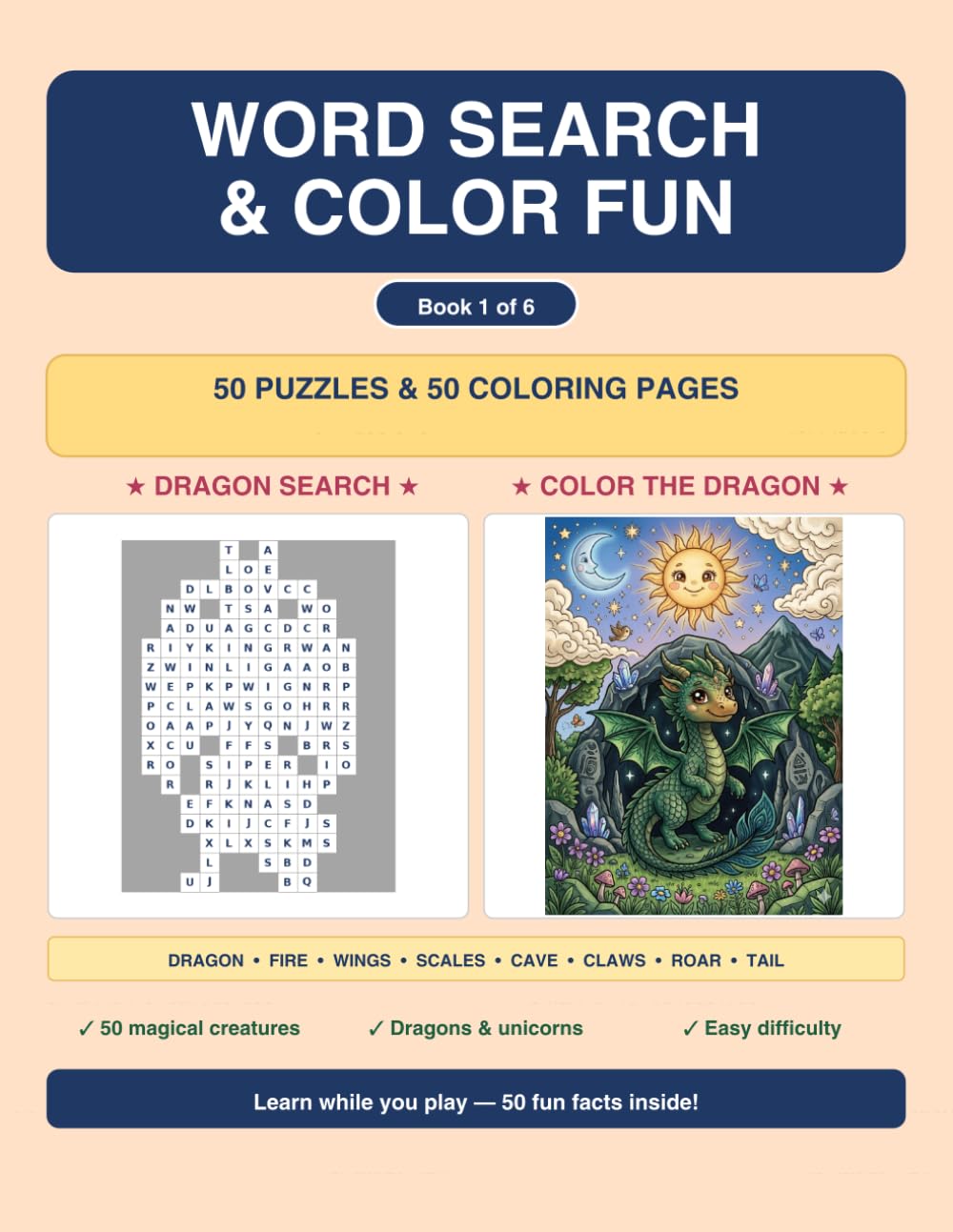 Word Search & Color Fun: Dragons, Unicorns & More!