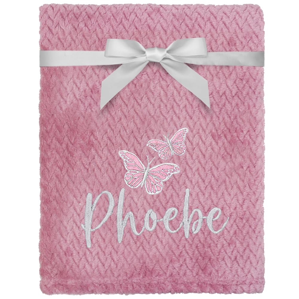 Teddyt's Women's Dusky Pink Personalised Baby Girl Butterfly Baby Blanket