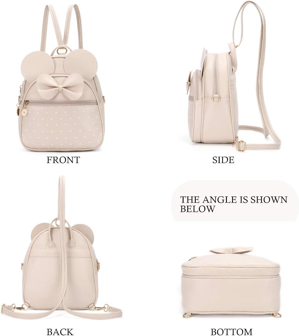 KL928 Girls Mini Backpack Bowknot Polka Dot Cute Small Daypacks Convertible Shoulder Bag Purse for Women - Image 5