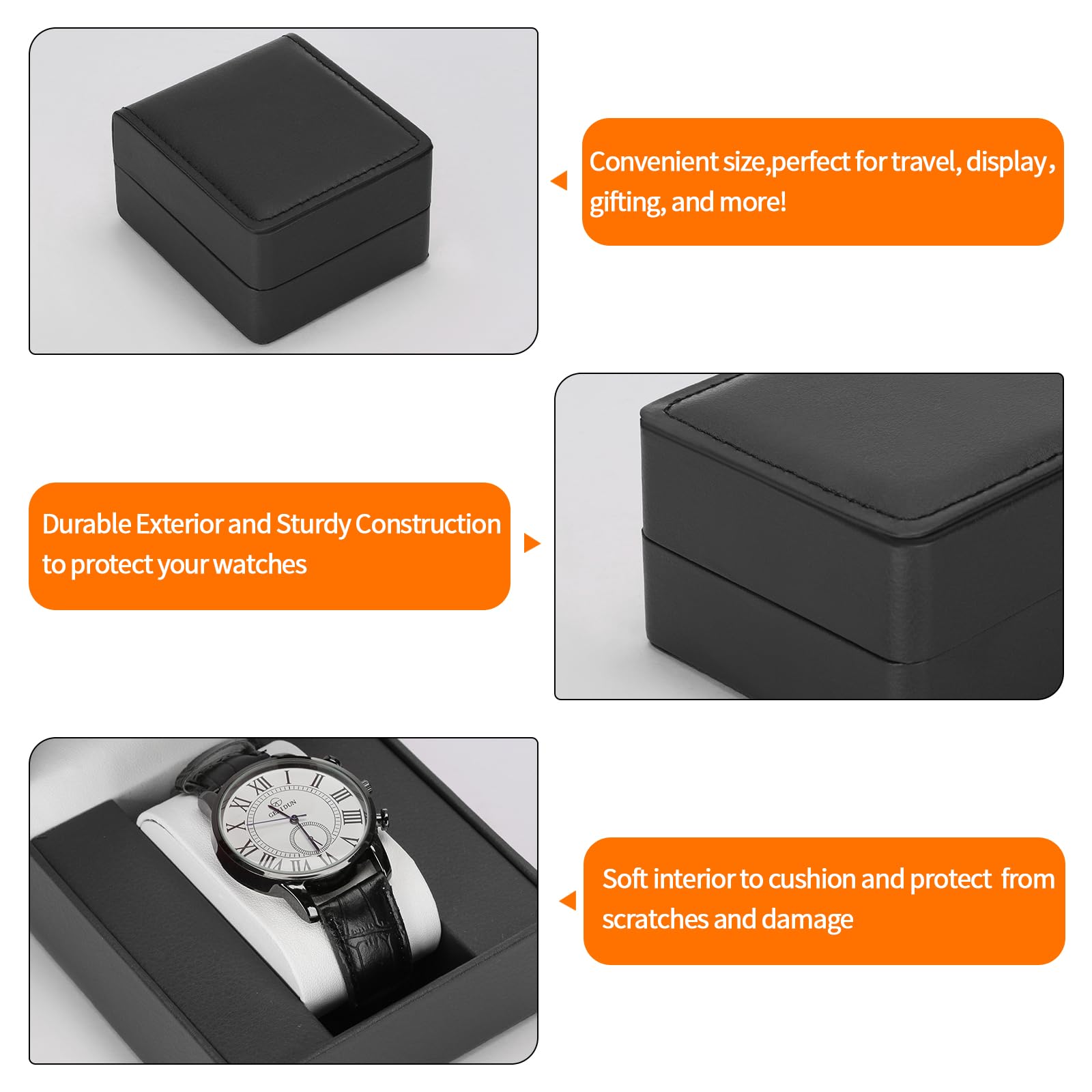 PU Leather Watch Gift Box, Premium Single Watch Holder Case for Women Men, Watch Storage Organizer Display Boxes with Cushion (Black)