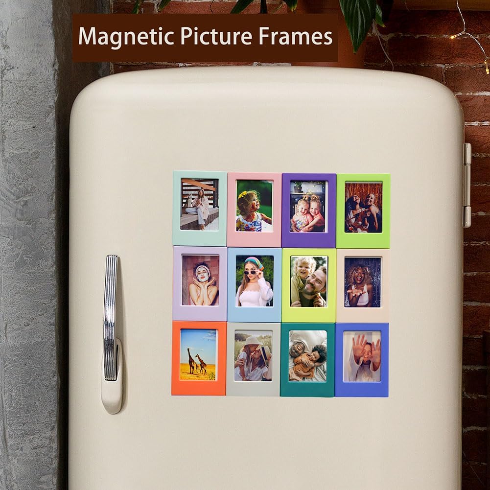 Orga'Neat Magnetic Photo Frames Fridge for Polaroid Fujifilm Instax Mini, 3.5"*2.5" Refrigerator Magnets Picture Frame (48 Set, Color 1-12)