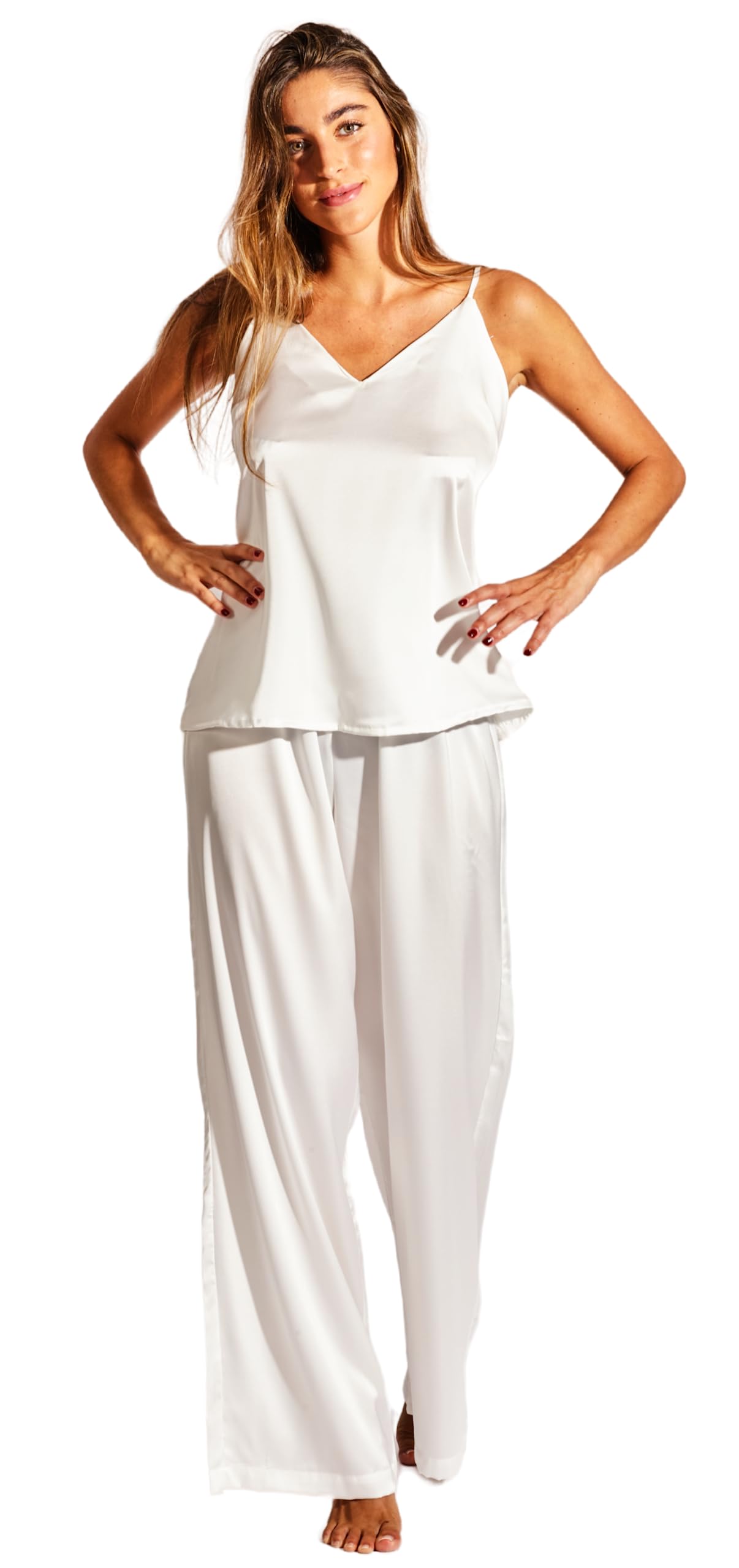Loalirando Set pigiama da donna, 2 pezzi, in raso, abbigliamento da notte chic elegante, Rosa a righe D, S