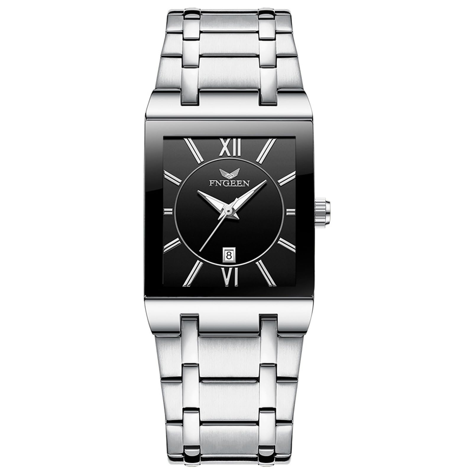 JewelryWe Men Square Tank Watch: Black Analog Quartz Luminous Hands Stainless Steel Band Business Elegant Date Rectangular Multifunction Watch, black gold, strappy