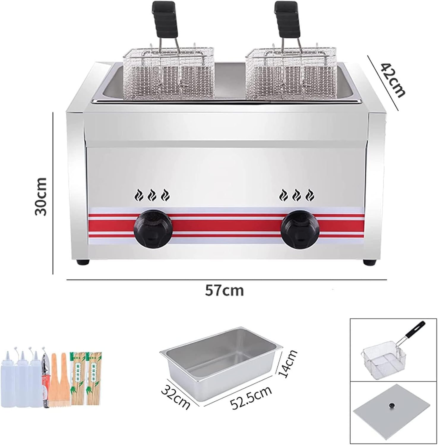 Professional Gas Fryer, 10l/20l/30l Gas Fryer, Stainless Steel Chicken Chips Fryer for Home Commercial Restaurant Kitchen (A20L)