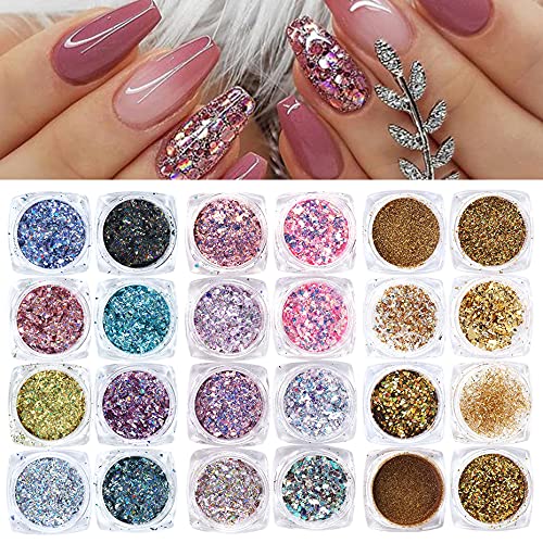 Nagel Strasssteine , 8 stücke Nagel Glitter Pulver Meerjungfrau Pailletten Flocken Gradienten Holographische Pigments… – Bild 2