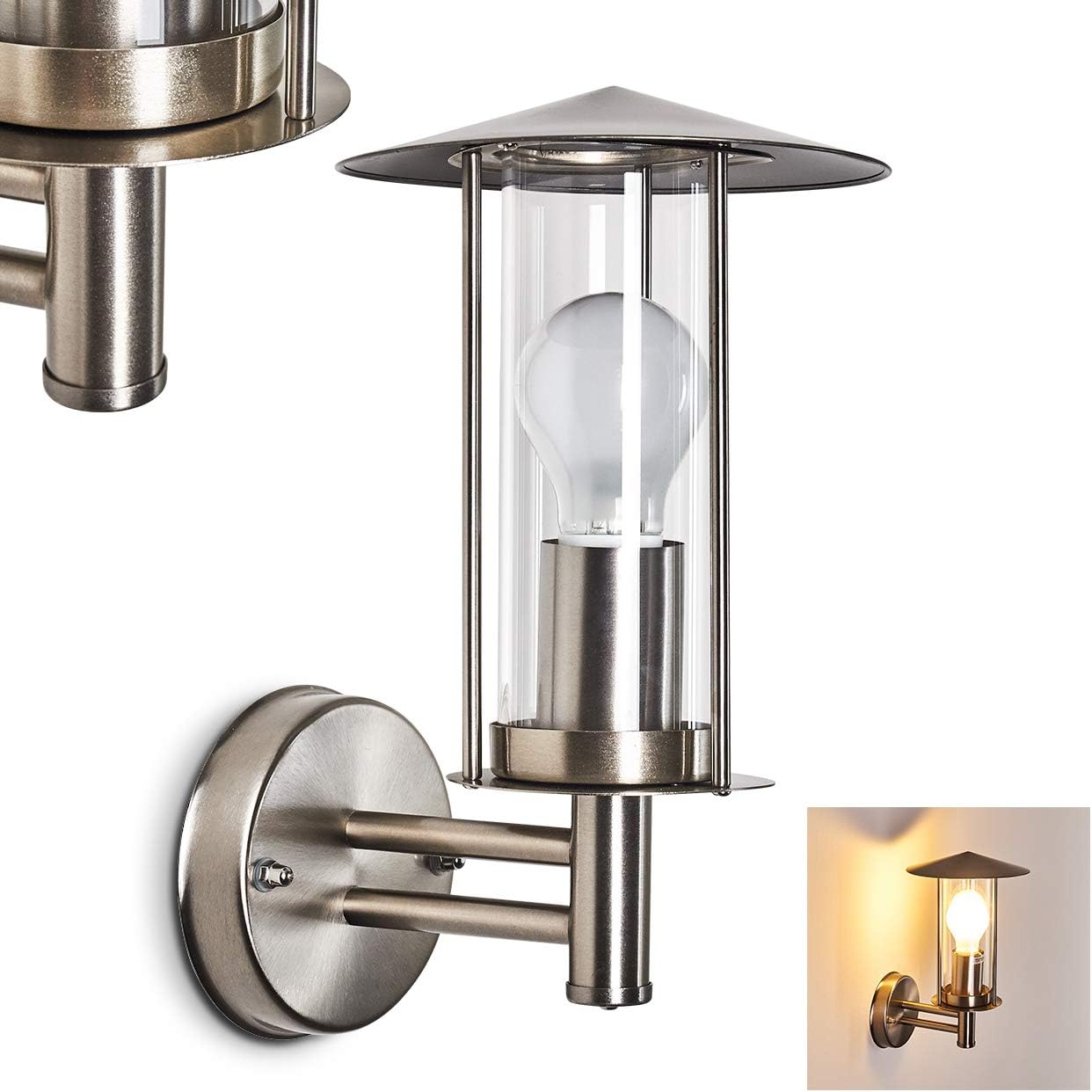 Outdoor Wall Light Cadenazo in Nickel-matt Metal, Modern Fixture for 1 x E27, max. 60 Watt, Light Bulb, Suitable LED Bulbs, IP 44