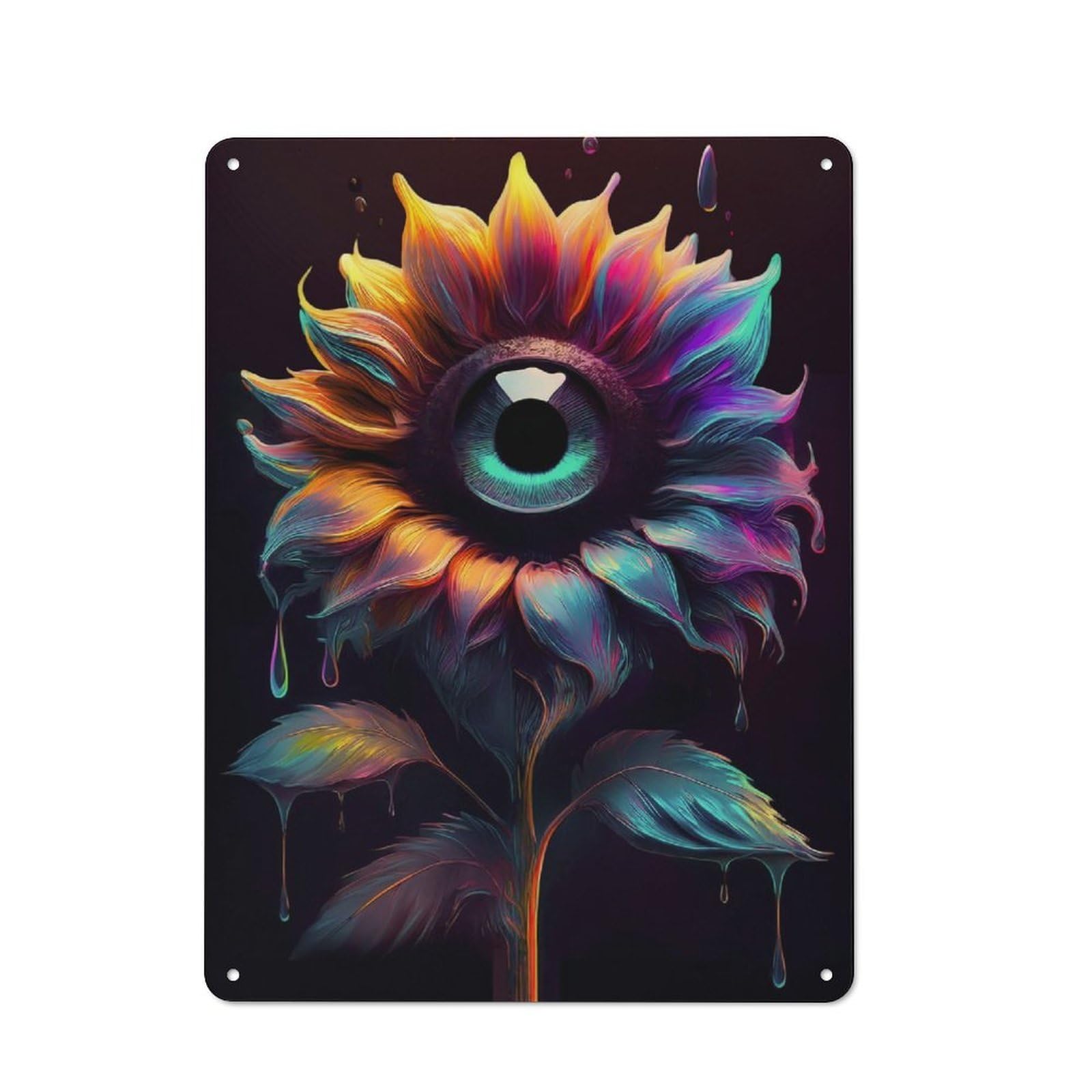 Junmoney Surreal Sunflower Eye Retro Metal Wall Sign 40X30cm With For Living Room Wall, Housewarming Wall Decor For People Furnishing Living Room