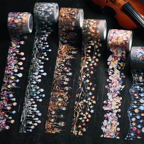 Alideco 6個 マスキングテープ かわいいロレトロ 照明テーマ 透明な耐水性 インク PET 粘着 テープ 広幅 DIY おしゃれ マステ シール (dengguanghuanrao)