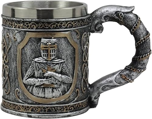 Ebros - Taza medieval Templar Crusader Knight de 12 onzas, traje de Armor Knight Of The Cross Beer Stein Tankard