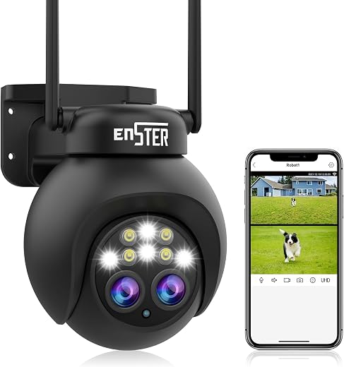 ENSTER 360° PTZ Security Camera Outdoor, 2.5K 4MP Dual Lens Wi-Fi Camera with 8X Hybrid Zoom, Motion Tracking, Color Night...