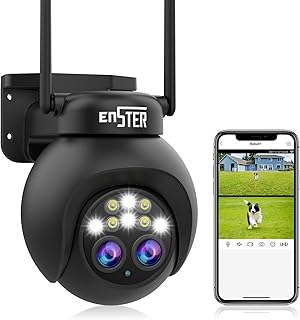ENSTER Cámara de Vigilancia Exterior 4MP, 8X Zoom Híbrido WiFi Camera PTZ con Lente Dual, Visión Nocturna a Color, Audio B…