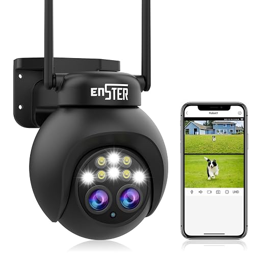 ENSTER 360° PTZ Security Camera Outdoor, 2.5K 4MP Dual Lens Wi-Fi Camera with 8X Hybrid Zoom, Motion Tracking, Color Night Vision, Two-Way Audio, Siren Alert, SD/Cloud Storage, IP66 Weatherproof