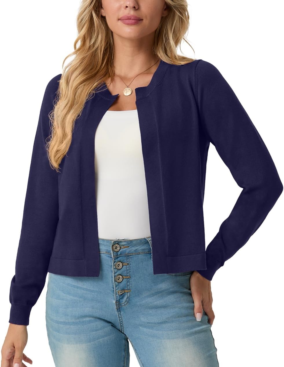 GRECERELLE Women's Long Sleeve Open Front Lightweight Knit Cropped Cardigan Sweater Shrugs, S-2XL - Image 2