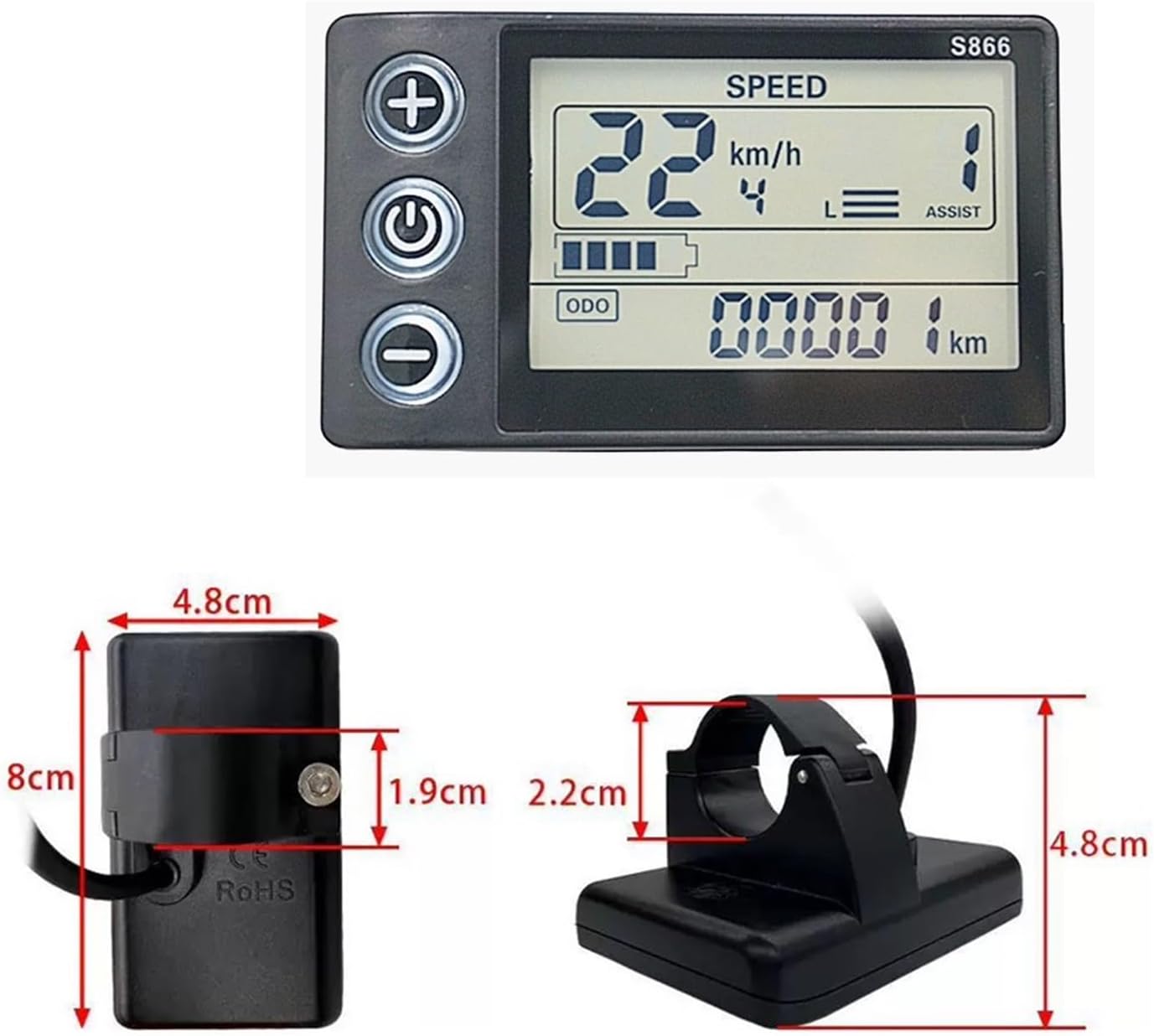 Motorcycle Odometer Speedometer Motorcycle Display Instrument 24V 36V 48V Meter Control Panel SM 7-pin for No. 2 Protocol Controller 22.2mm Handlebar S866