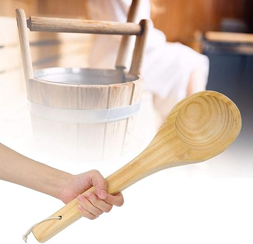 Miniatura 4 de Oumefar Cuchara individual para sauna, cuchara de madera para sala de sauna, cuchara hecha a mano, accesorios para sauna, cuchara de cuchara de agua