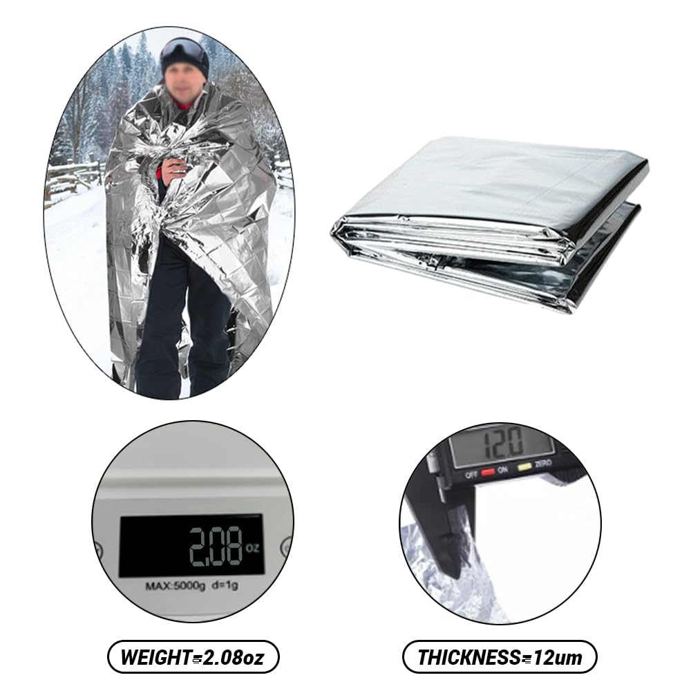 Lot de 20 couvertures d'urgence en Mylar, 160 x 210 cm, Double Face, argentées, pour Le Froid, équipement et Fournitures de Survie pour Premiers Secours, randonnée et abris.