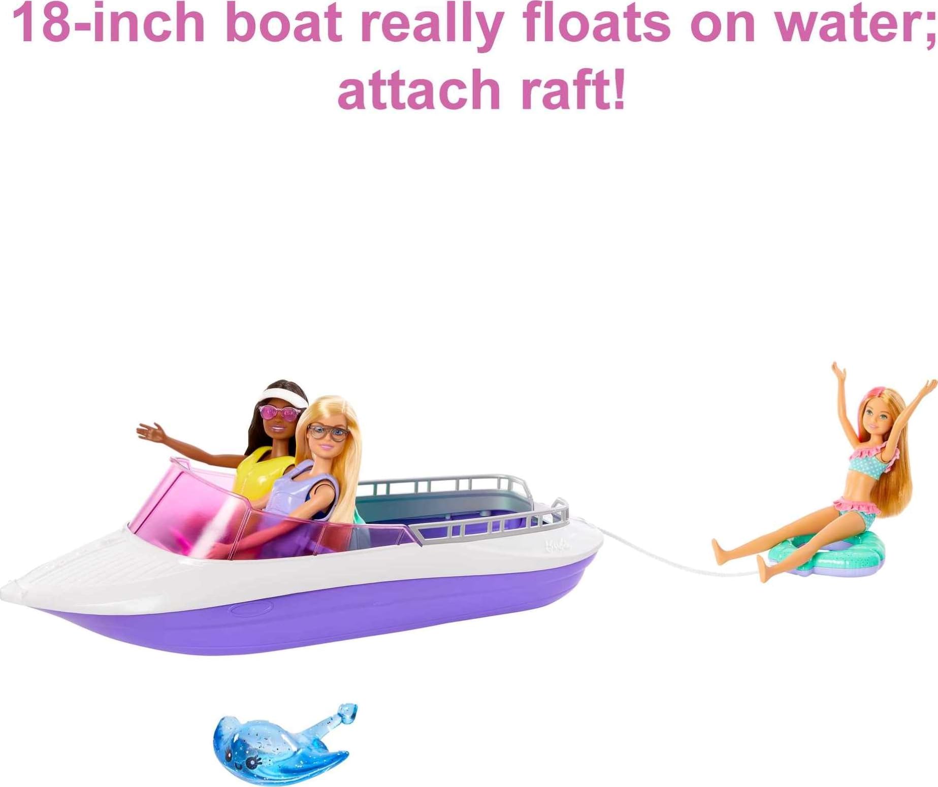 Barbie Coffret Le Pouvoir des Sirènes avec 2 Poupées Malibu Et Brooklyn, 1 Bateau À Fond Transparent 45,7 Cm, 4 Sièges Et Accessoires, Jouet Enfant, A Partir De 3 Ans, HJK58