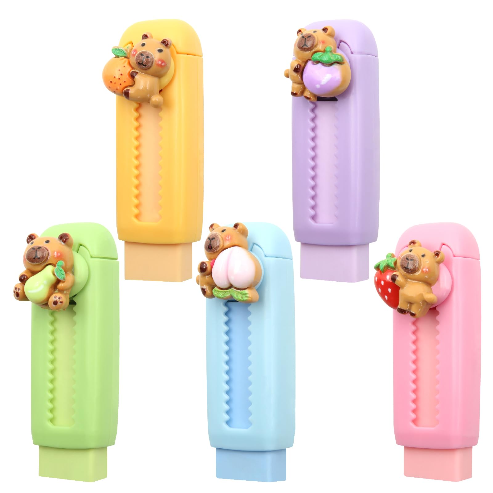 Gomme Rétractable Push-Pull Capybara - Design Mignon, Mécanisme Coulissant, Efface Proprement, Plusieurs Couleurs