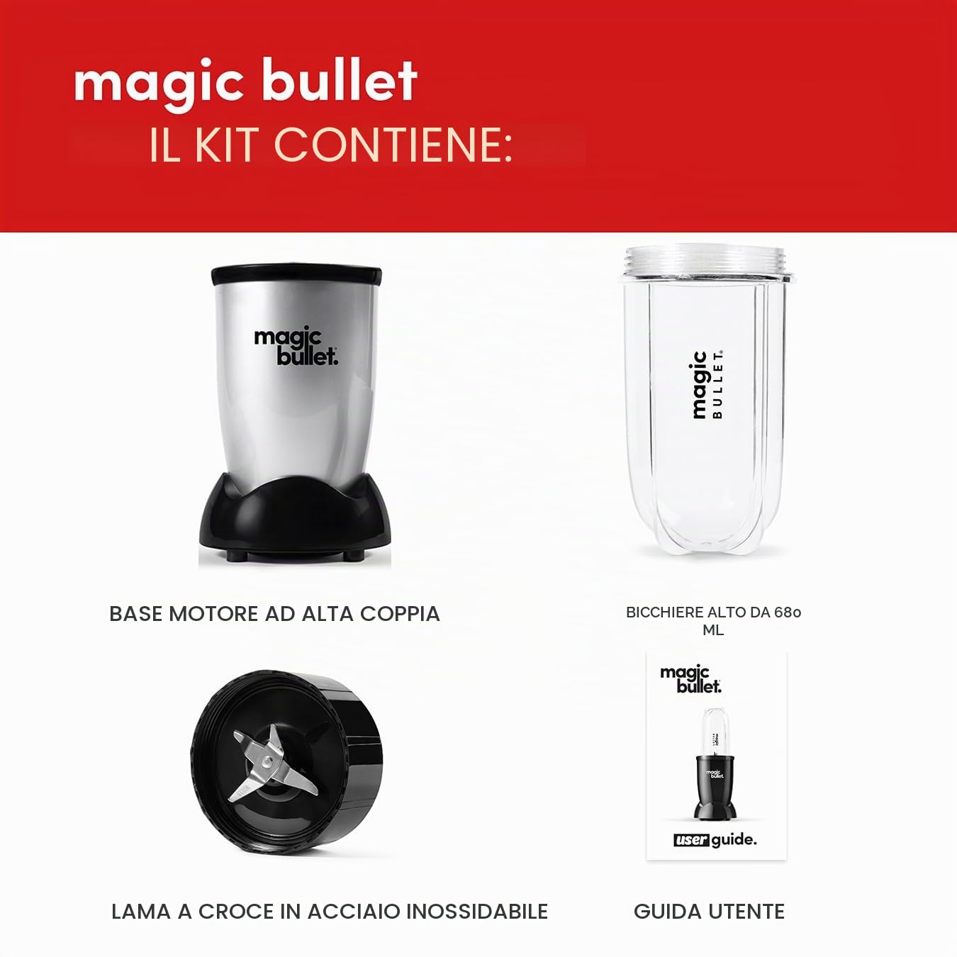 NutriBullet Frullatore Magic Bullet 1485 4 pezzi, argento - 01485