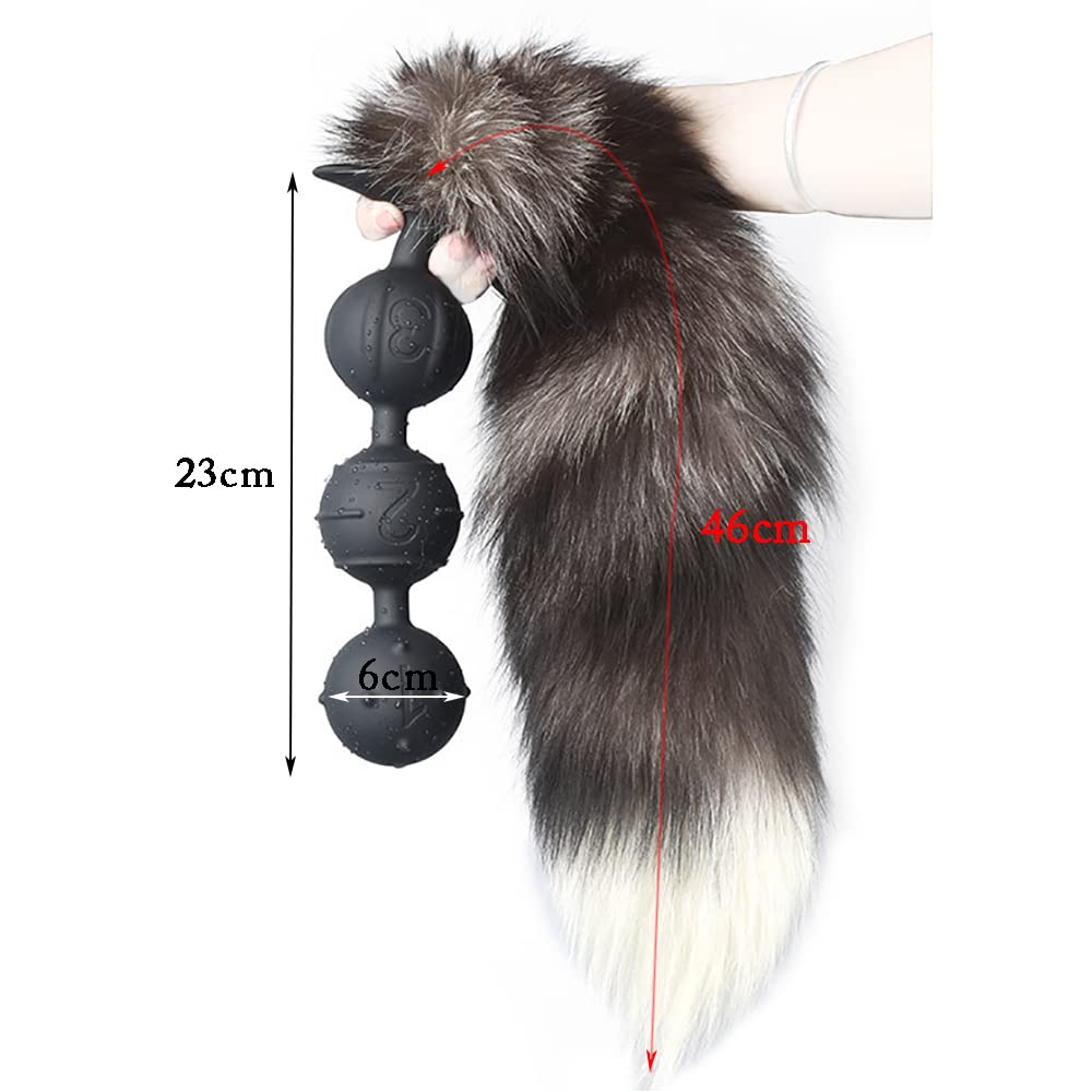 Foxtail Anal Plugs Silikon Analkugeln Biegsam & Hautfreundlich Analplugs Anal Kette mit Kugeln in großem für Eine Sexuelle Stimulation,Sexspielzeug für Männer Frauen Cosplay (3 Analkugeln)