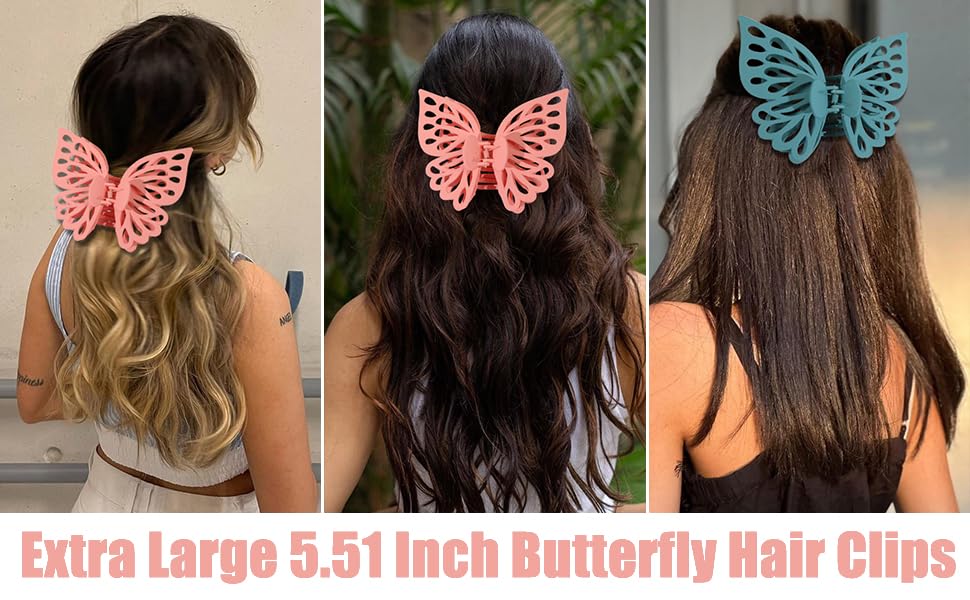 Miniatura 9 de Pinzas de mariposa extra grandes de 5.51 pulgadas, 2 pinzas de mariposa para cabello grueso y fino, antideslizantes, lindas pinzas mate para cabello