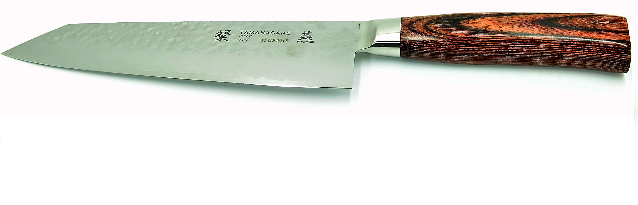 Tsubame SNH-1133 Kengata Knife 7.5"/190mm With Brown Pakkawood Handle and 3-Ply Hammered Steel Blade