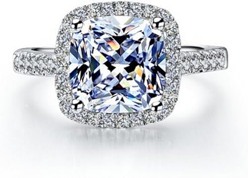 Joyería 3 quilates VVS1 anillo de compromiso de diamantes simulados para mujer joyería de boda de plata, Diamante sintético