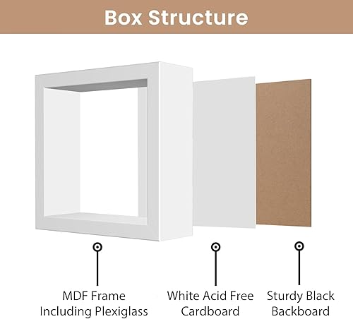 Miniatura 5 de Califortree Marco de caja de sombra pequeña de 5 x 5  Caja de memoria para recuerdos de flores, medallas, fotos de boda y recuerdos, color blanco