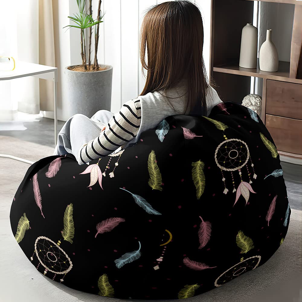 FANSU Copertura Per Poltrona Sacco Puff – Acchiappasogni In Cotone E Lino, Bianco 100x120cm, Senza Riempimento, Con Cerniera, Adatta Per Adulti E Bambini - 3