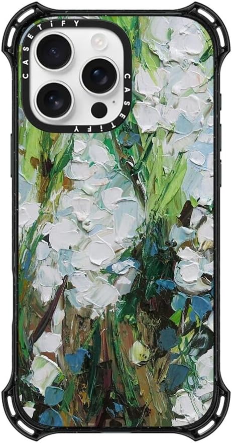CASETiFY Bounce Case for iPhone 16 Pro Max [Shockproof / 21.3 ft. 6X Military Grade Drop Protection/Compatible with Magsafe] - Wild Squill Flowers - Clear Black