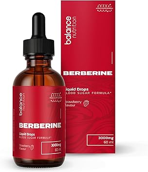 Berberine Supplement 3000mg with Ceylon Cinnamon, Blood Sugar Support & Glucose Balance, with Bitter Melon & Turmeric, Metabolic Health, High Strength Berberine Liquid Drops, 60ml, Strawberry Flavour